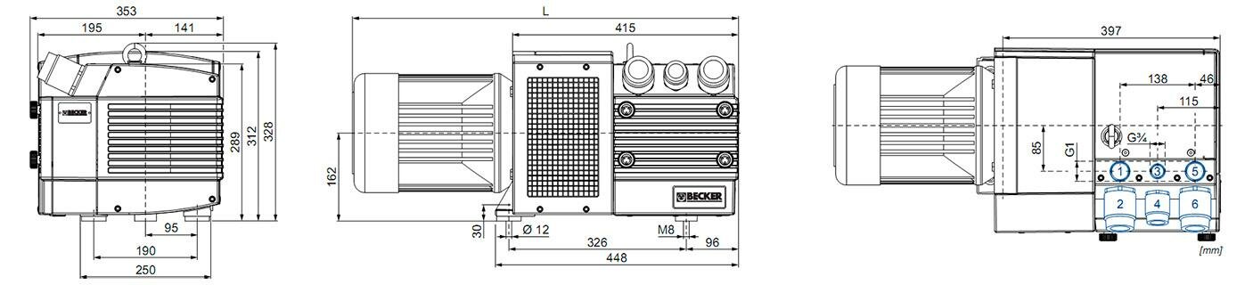 Габаритные размеры (чертеж) Becker DVT 3.60