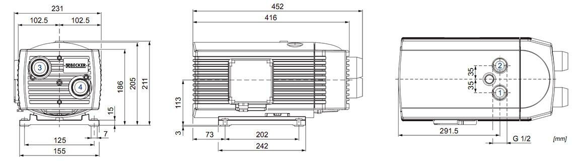 Габаритные размеры (чертеж) Becker T 4.16 DV